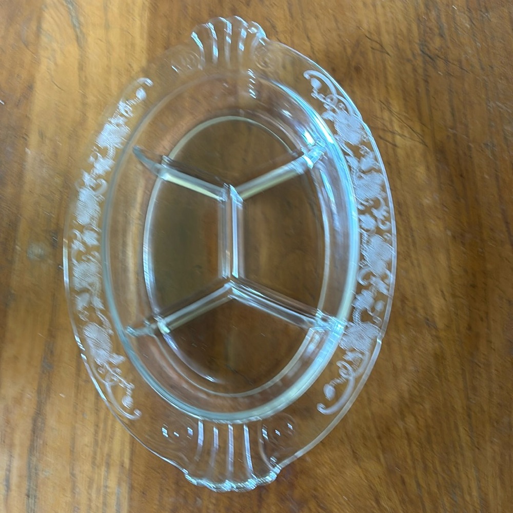 Vintage Cambridge clear depression glass floral etched pattern oval divided dish